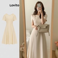 (trendy4)Lovito Casual Dress Plain Bow Dress for Women L91AD333