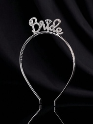 1入新娘純銀鍍鑽石字母髮箍,適用於婚禮、派對、跳舞和新娘禮物活動