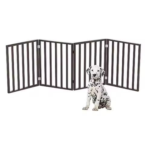 Pet Gate - Indoor Foldable Dog Fence for Stairs Hallways or Doorways - 72x2-Inch Retractable Wood Fr