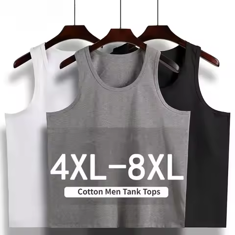 Summer Basic Cotton Vest Men Sports Plus Size 6XL 7XL 8XL White T-shirt Loose Undershirt 150KG Sweat