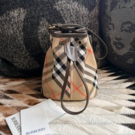 BURBERRY 格紋帆布小款水桶手拿包 全新