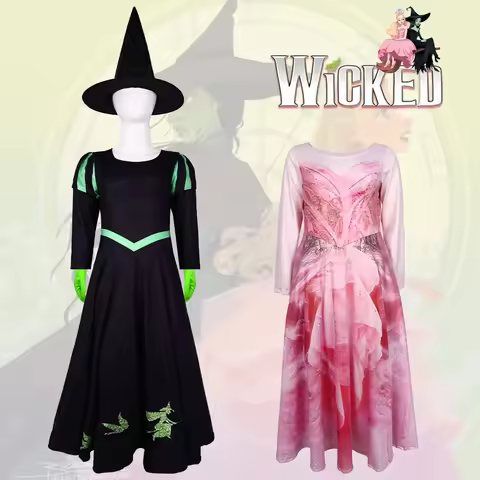 Wicked Musical Elphaba Cosplay Costume with Hat Black Victorian Skirt Dress Stage Performance Hallow