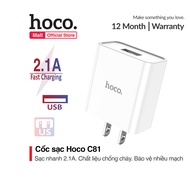 Cốc sạc Hoco C81 sạc nhanh 2.1A 1 cổng sạc USB chất liệu PVC an toàn dành cho iPhone Samsung Huawei 