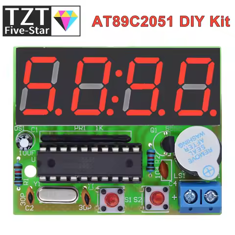 TZT AT89C2051 Digital LED Display 4 Bits Electronic Clock Electronic Production Suite DIY Kit 0.56 I
