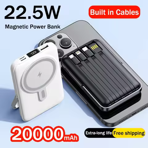 New 20000mAh Magnetic Wireless Power Bank with Phone Holder Portable Charger Fast Charging Battery f