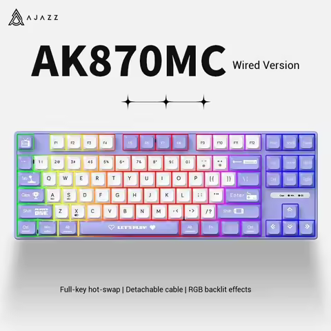 Ajazz Hot Sale Ak870mc Wired Mechanical Keyboard Game Hot Swappable Small Keyboard Tea Axis Red Axis