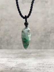 天然玉石墜 A貨 花青 如意 緬甸翡翠 黑瑪瑙 雕刻玉佩 附黑繩項鍊