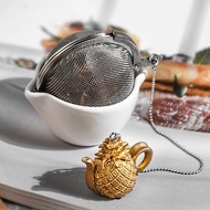 01LIV 不銹鋼濾茶器 CHICHI濾茶球 金色菠蘿壺吊饰帶茶托瓷碗