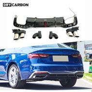 Car Rear Diffuser With LED For Audi A5 Sline S5 2021-2023 Rear Bumper Diffuser Spoiler With Exhaust 