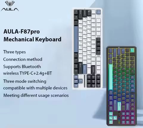 AULA F87pro Wireless Mechanical Keyboard, Bluetooth 5.0/2.4GHz/USB-C Rechargeable RGB Customizable K