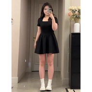 50-90kg M-4XL Hepburn-Style Square Neck Short-Sleeve Dress, Slimming and Hip-Covering Corset Dress 赫