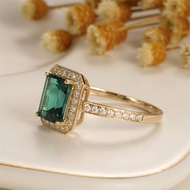 CxsJeremy Solid 14K 585 Yellow Gold Engagement Ring 6*8mm Lab Created Emerald Center With Moissanite