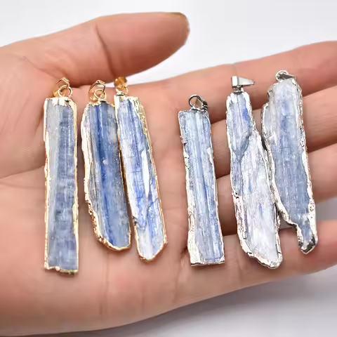 Wholesale 6pcs/lot Natural Stone Blue Kyanite Pendant Jewelry Silver Plated and Gold plated Edge Ear
