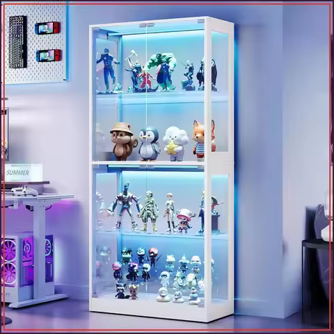 RGB Display Cabinet 70 Inch Tall with Glass Shelves 32W x 16D Curio Storage Case for Living Room