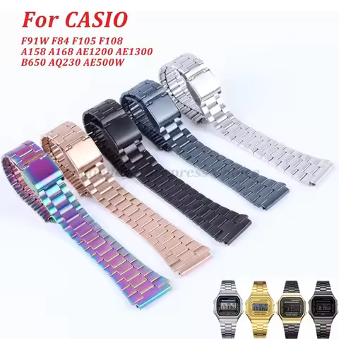 Stainless Steel Strap For CASIO F91W F84 F105 F108 A158 A168 AE1200 AE1300 B650 AQ230 AE500W Classic