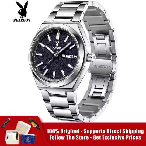 PLAYBOY 3110 Brand genuine stainless steel strap double calendar men's quartz watch