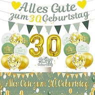 Afritee 30th Birthday Decoration Man Woman, Pack of 23 Sage Green Banner Garland Balloons Cake Decor