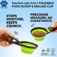 [PawTech Lab] 2-in-1 Foldable Pet Food Scoop | Measuring Cup Kibble Sealing Clip | Pengisi Makanan