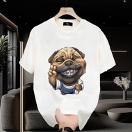 S-5XL Cotton Cartoon Casual Fashion Round Neck Short Sleeve T-shirt Loose Basic Top Dog Print Casual