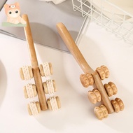 Wooden Six Wheel Massage Roller, Long Curved Handle Hand Push Massager, Manual Meridian Massage Tool