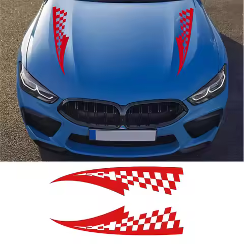 2Pcs Sport Racing Checkered Flag Hood Decals Waterproof Anti-Scratch Vinyl Sticker Exterior Tuning F
