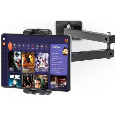 Wall Mount Tablet Stand Long Arm Stretchable Cell Phone Wall Holder Adjustable Metal Wall Stand for 
