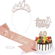 40th Birthday Decorations Women Kit-40th Birthday Cake Topper,40th Birthday Sash with Pearl Pin,40th