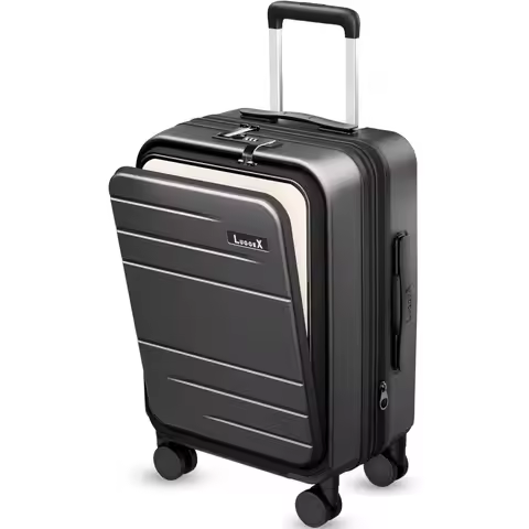 LUGGEX 22x14x9 Inch Expandable Polycarbonate Carry-On Suitcase with Front Pocket - FX-Core Black, 20