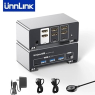 NEW Unnlink 8K@60Hz HDMI KVM Switch 2 Monitors 2 Computers 4K@120Hz, USB 3.0, Share Mouse Keyboard P