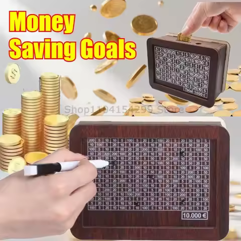 New Wooden Money Piggy Bank to Save Money Box Handmade Reusable Money Saving Box with Saving Goals C
