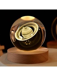 1入組土星水晶球夜燈裝飾,3d激光雕刻製成的土星玻璃水晶球,適合作為送給她/他的禮物,適用於臥室、客廳、商店和家居房間裝飾,聖誕情人節新年禮物