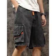 短褲男 men short pants Seluar pendek denim tahan kotoran kelabu berasap pelbagai poket