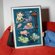 Art print a6 a4/ a3 pokemon cat with titto | Meowth litten shinx sprigatito skitty