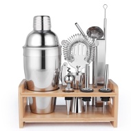 304不銹鋼雞尾酒調酒器（1套14件） 調酒器套裝連木架 雞尾酒搖酒器 不銹鋼調酒工具 珍珠奶茶用品 手搖杯專用工具 S/14 Cocktail Set Cocktail Tools