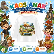 Long-sleeved children's t-shirts, Indonesian souvenir t-shirts, cute mountain motif, bromo