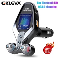EKLEVA ไร้สาย FM Transmiter บลูทูธ5.0แฮนด์ฟรี AUX วิทยุ FM QC3.0 USB ชาร์จไฟในรถได้อย่างรวดเร็วรถยนต
