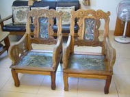 實木椅子(6)~~實木+大理石~~雕刻~~丹鳳朝陽~~上透明漆~~2張合售
