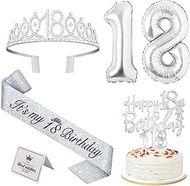 18th Birthday Girl Decoration, 18th Birthday Crown and Sash, Cake Decoration Birthday and Candles, S