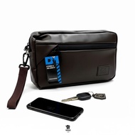 Original Waterproof Men's Synthetic Leather Clutch Handbag DM 556 Brown