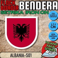 Popular] IRON-ON Flock Embroidered Flag Badge Patch - ALBANIA [S01] Shield List Outline WHITE