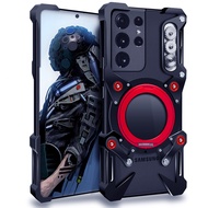 เป็นรูพรุนสุดหรูกล่องโลหะสำหรับ Samsung Galaxy S25Ultra ฝาครอบ S24U S23 S22 A73 M55กันชนอลูมิเนียมตั