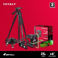 YEVOLT YVGLL4XS2-GLD สีเขียวเส้นไขว้ระดับ2เครื่องทำระดับเลเซอร์ลายเส้นปรับระดับตัวเองมองเห็นได้ชัดเจนด้วยเครื่องมือวัด &amp; แว่นตาฐานหมุน360 ° &amp; ขายึด L &amp; ขาตั้งกล้องเลเซอร์1.5M