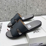 Men's h-shaped smooth Pu leather cross-strap sandals with luxurious high-quality leather padded rubb