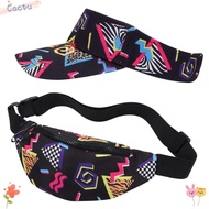 CACTU 80s Outfit Sun Visor Hat, Soft Colorful 80s 90s Fanny Pack, Fashion Comfortable Cotton Waist B