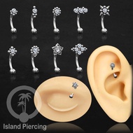 Curved Barbell Eyebrow Piercing, many choices of Eyebrow Piercing and Rook, silver color, clear crys