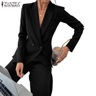 ZANZEA Women's Vintage Double-Breasted Business Blazer