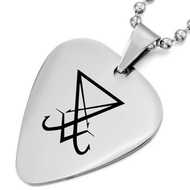 KBNSUIAN Silver Sigil Of Lucifer Pendant Satanic Symbol Stainless Steel Men Guitar Pick Necklace Cha