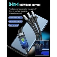 Transparent Luminous 3-in-1 Super Fast Charging Cable, 3 In 1 Charging Cable, Universal With Type-c 