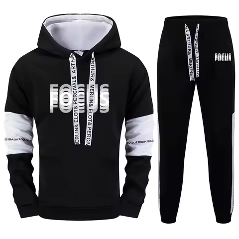 Men Tracksuit Hoodies Sweatpants Illusory Focus Print Sweatshirts Autumn Winter Daily Casual Sporty 