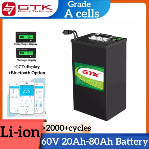 GTK 60V Lithium Li-ion Battery 20Ah 30Ah 50Ah 60Ah 70Ah 80Ah for 1000W 2000W 3000w Golf Cart Two-Whe